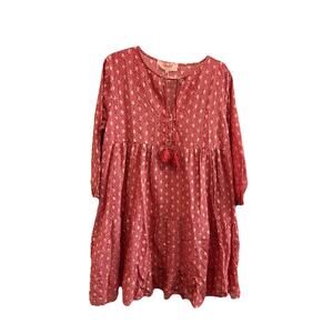 Scandal Italy Ordell Boho Tiered Salmon Gold 1/4 Sleeve Dress XL Cottagecore